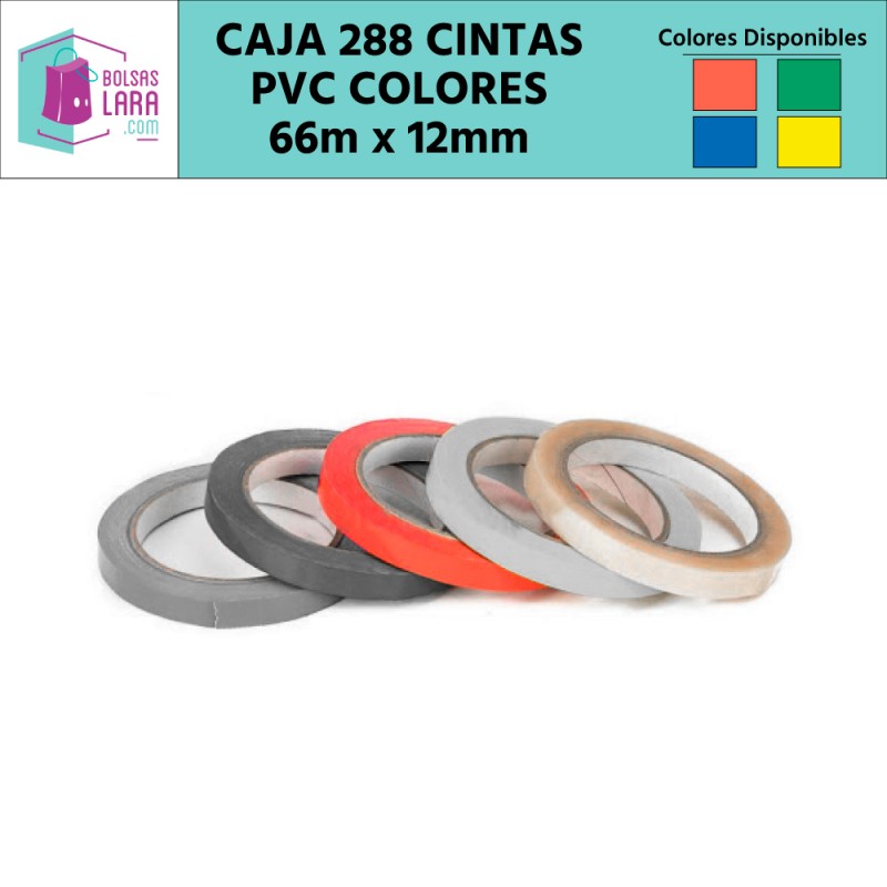 Caja 288 Rollos Cinta Adh. PVC Color 66mx12mm